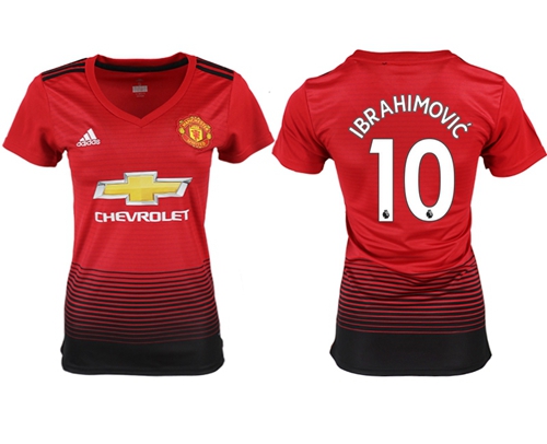 Women's Manchester United #10 Ibrahimovic Red Home Soccer Club Jersey Women's Manchester United #10 Ibrahimovic Red Home Soccer Club Jersey
