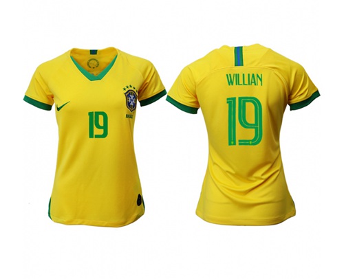 Women's Brazil #19 Willian Home Soccer Country Jersey Women's Brazil #19 Willian Home Soccer Country Jersey