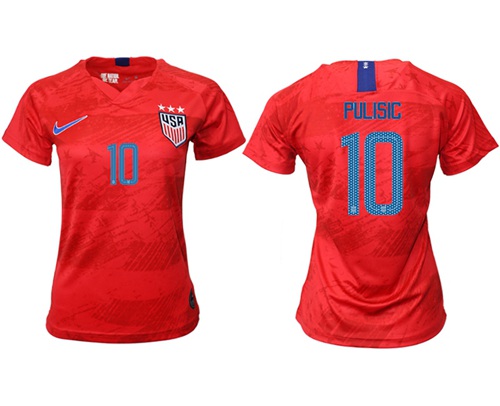 Women's USA #10 Pulisic Away Soccer Country Jersey Women's USA #10 Pulisic Away Soccer Country Jersey
