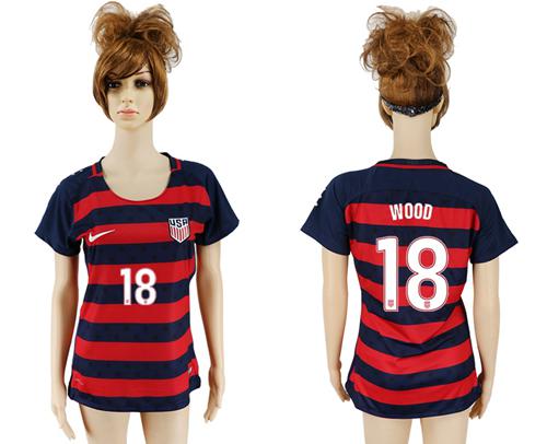 Women's USA #18 Wood Away Soccer Country Jersey Women's USA #18 Wood Away Soccer Country Jersey