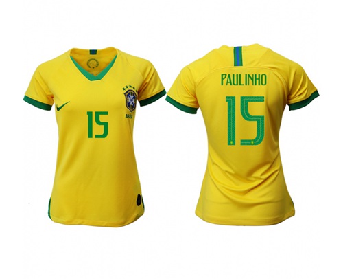 Women's Brazil #15 Paulinho Home Soccer Country Jersey Women's Brazil #15 Paulinho Home Soccer Country Jersey
