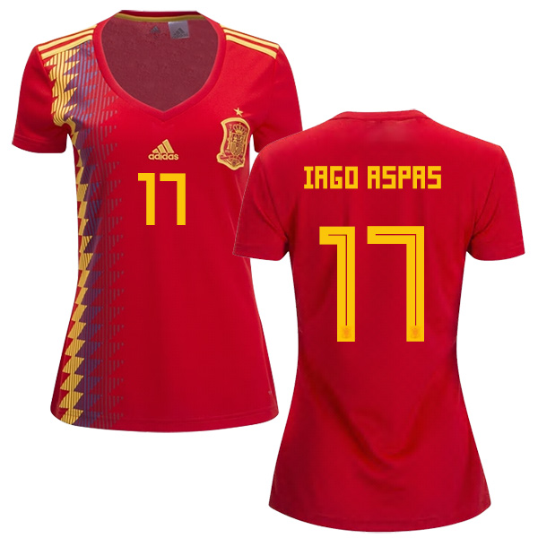 Women's Spain #17 Iago Aspas Red Home Soccer Country Jersey Women's Spain #17 Iago Aspas Red Home Soccer Country Jersey