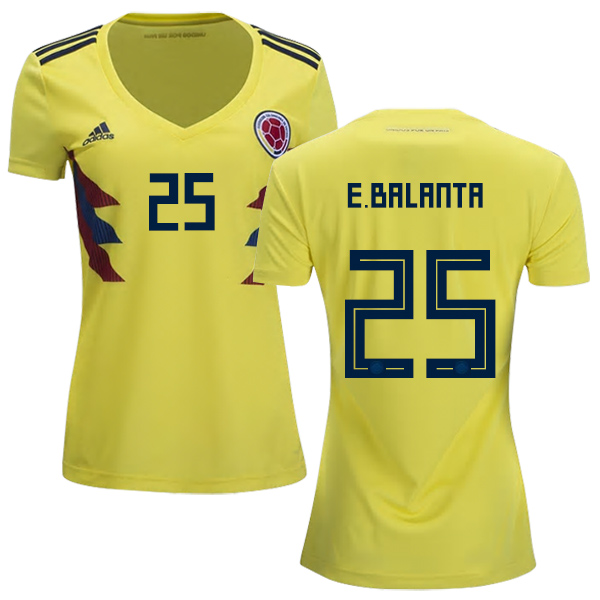 Women's Colombia #25 E.Balanta Home Soccer Country Jersey Women's Colombia #25 E.Balanta Home Soccer Country Jersey