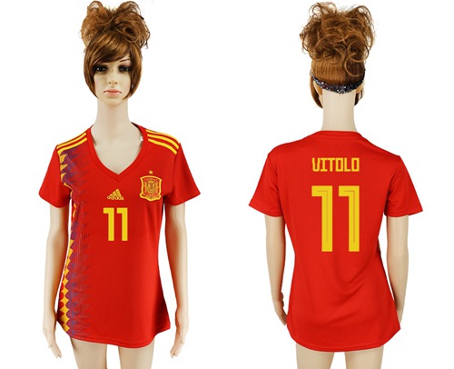 Women's Spain #11 Vitolo Red Home Soccer Country Jersey Women's Spain #11 Vitolo Red Home Soccer Country Jersey