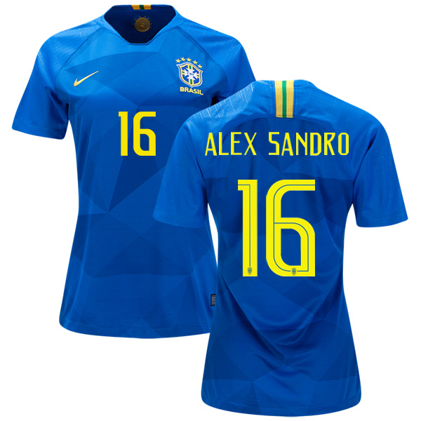 Women's Brazil #16 Alex Sandro Away Soccer Country Jersey Women's Brazil #16 Alex Sandro Away Soccer Country Jersey