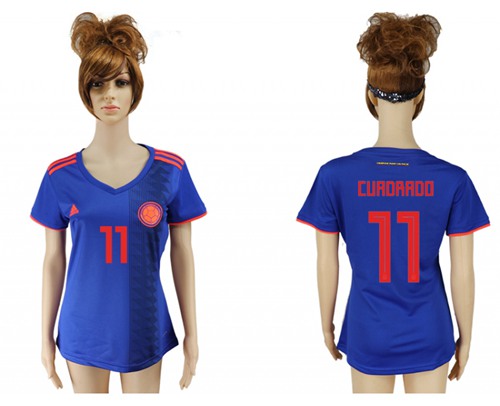 Women's Colombia #11 Cuadrado Away Soccer Country Jersey Women's Colombia #11 Cuadrado Away Soccer Country Jersey
