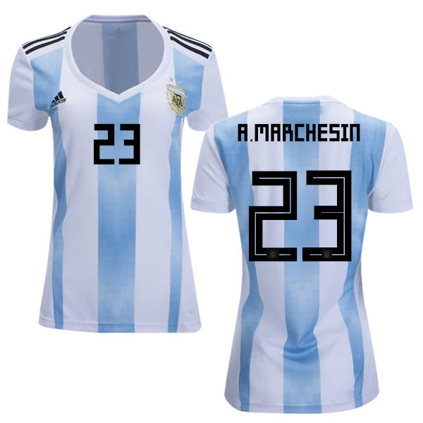 Women's Argentina #23 A.Marchesin Home Soccer Country Jersey Women's Argentina #23 A.Marchesin Home Soccer Country Jersey