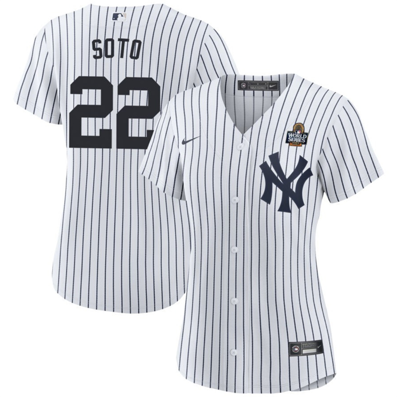 Women's New York Yankees #22 Juan Soto White 2024 World Series With Name Cool Base Stitched Baseball Jersey(Run Small) Women's New York Yankees #22 Juan Soto White 2024 World Series With Name Cool Base Stitched Baseball Jersey(Run Small)