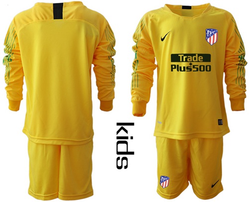 Atletico Madrid Blank Yellow Goalkeeper Long Sleeves Kid Soccer Club Jersey Atletico Madrid Blank Yellow Goalkeeper Long Sleeves Kid Soccer Club Jersey
