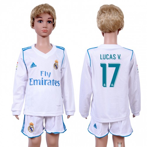 Real Madrid #17 Lucas V. Home Long Sleeves Kid Soccer Club Jersey Real Madrid #17 Lucas V. Home Long Sleeves Kid Soccer Club Jersey