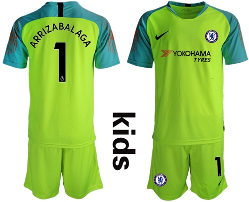 Chelsea #1 Arrizabalaga Shiny Green Goalkeeper Kid Soccer Club Jersey Chelsea #1 Arrizabalaga Shiny Green Goalkeeper Kid Soccer Club Jersey