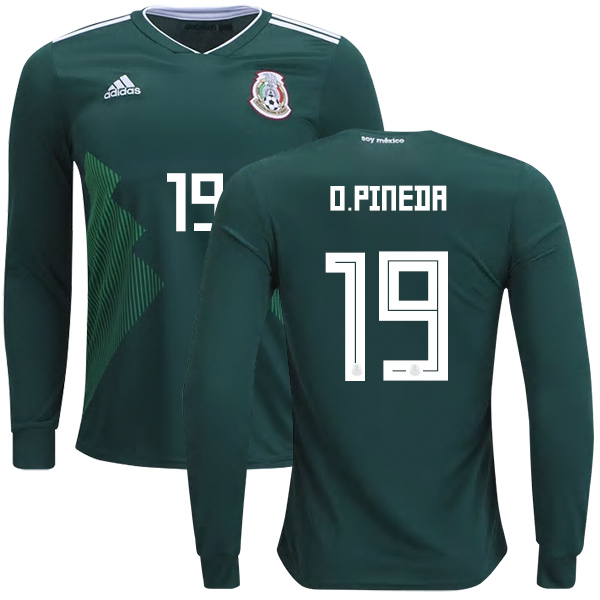 Mexico #19 O.Pineda Home Long Sleeves Kid Soccer Country Jersey Mexico #19 O.Pineda Home Long Sleeves Kid Soccer Country Jersey