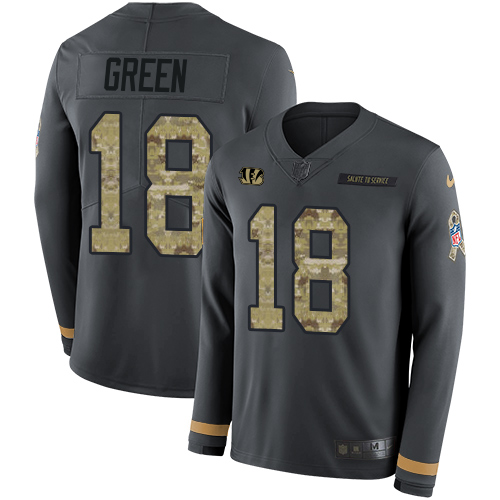 Nike Bengals #18 A.J. Green Anthracite Salute to Service Youth Stitched NFL Limited Therma Long Sleeve Jersey Nike Bengals #18 A.J. Green Anthracite Salute to Service Youth Stitched NFL Limited Therma Long Sleeve Jersey