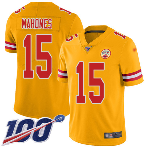 Nike Chiefs #15 Patrick Mahomes Gold Youth Stitched NFL Limited Inverted Legend 100th Season Jersey Nike Chiefs #15 Patrick Mahomes Gold Youth Stitched NFL Limited Inverted Legend 100th Season Jersey