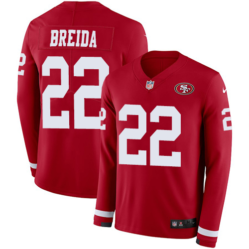 Nike 49ers #22 Matt Breida Red Team Color Youth Stitched NFL Limited Therma Long Sleeve Jersey Nike 49ers #22 Matt Breida Red Team Color Youth Stitched NFL Limited Therma Long Sleeve Jersey