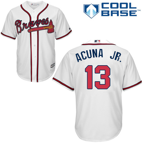Braves #13 Ronald Acuna Jr. White Cool Base Stitched Youth MLB Jersey Braves #13 Ronald Acuna Jr. White Cool Base Stitched Youth MLB Jersey