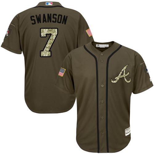 Braves #7 Dansby Swanson Green Salute to Service Stitched Youth MLB Jersey Braves #7 Dansby Swanson Green Salute to Service Stitched Youth MLB Jersey