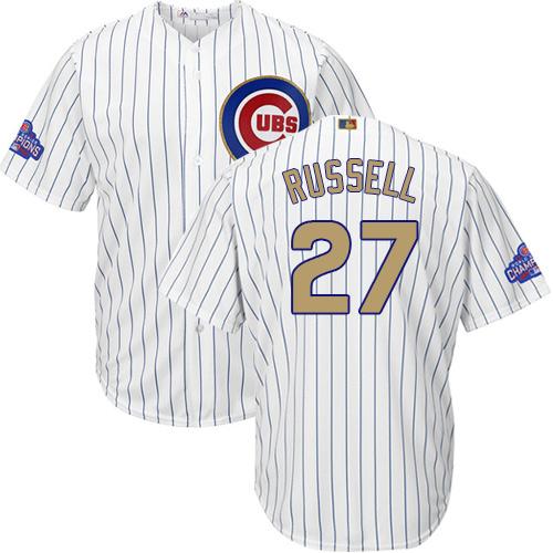 Cubs #27 Addison Russell White(Blue Strip) 2017 Gold Program Cool Base Stitched Youth MLB Jersey Cubs #27 Addison Russell White(Blue Strip) 2017 Gold Program Cool Base Stitched Youth MLB Jersey