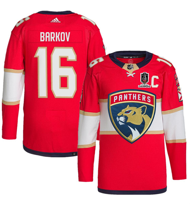 Men's Florida Panthers #16 Aleksander Barkov Red Home 2024 Stanley Cup Champions Stitched Jersey Men's Florida Panthers #16 Aleksander Barkov Red Home 2024 Stanley Cup Champions Stitched Jersey