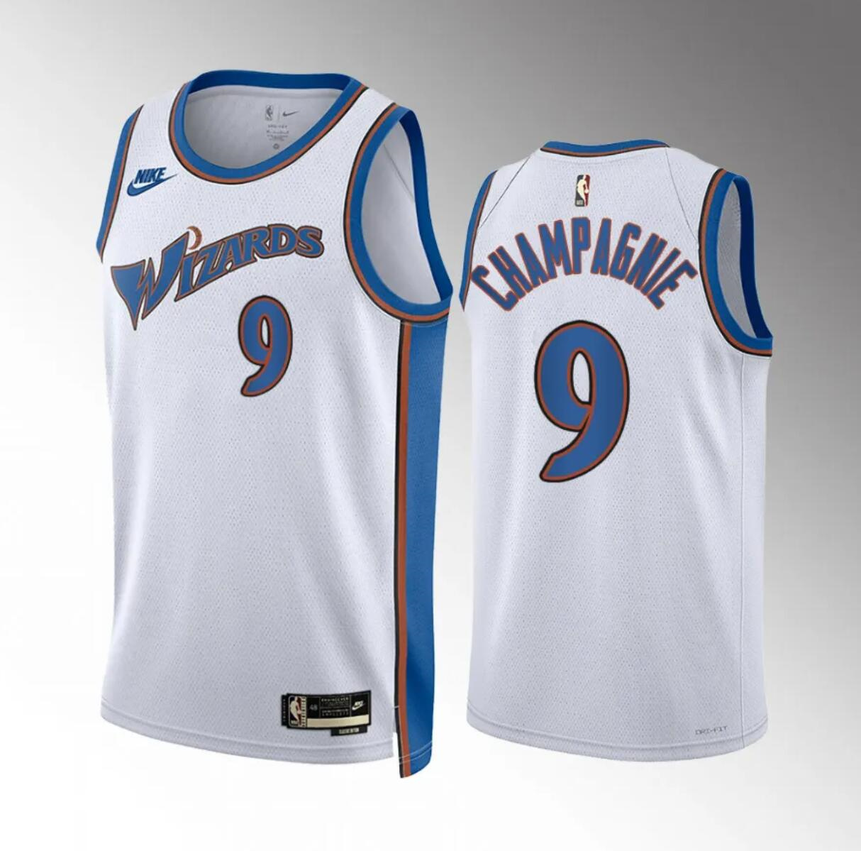 Men's Washington Wizards #9 Justin Champagnie White Classic Edition Stitched Basketball Jersey Men's Washington Wizards #9 Justin Champagnie White Classic Edition Stitched Basketball Jersey