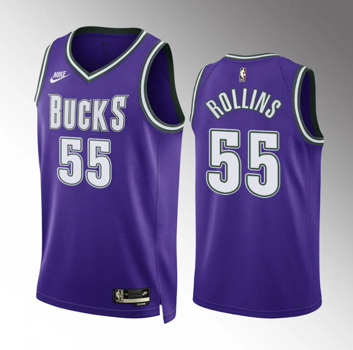 Men's Milwaukee Bucks #55 Ryan Rollins Purple Classic Edition Stitched Basketball Jersey Men's Milwaukee Bucks #55 Ryan Rollins Purple Classic Edition Stitched Basketball Jersey