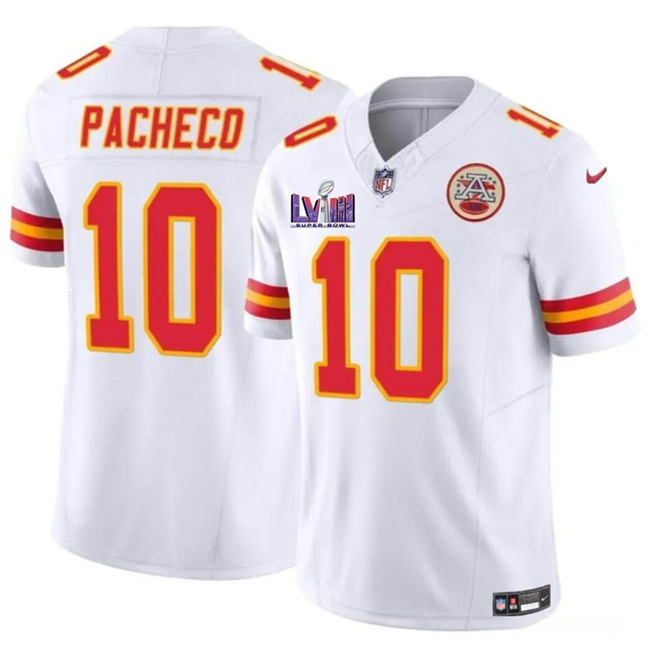 Youth Kansas City Chiefs #10 Isiah Pacheco White Super Bowl LVIII Patch 2023 F.U.S.E. Vapor Untouchable Limited Stitched Jersey Youth Kansas City Chiefs #10 Isiah Pacheco White Super Bowl LVIII Patch 2023 F.U.S.E. Vapor Untouchable Limited Stitched Jersey