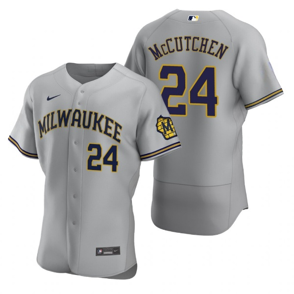 Men's Milwaukee Brewers #24 Andrew McCutchen Grey Flex Base Stitched MLB Jersey Men's Milwaukee Brewers #24 Andrew McCutchen Grey Flex Base Stitched MLB Jersey
