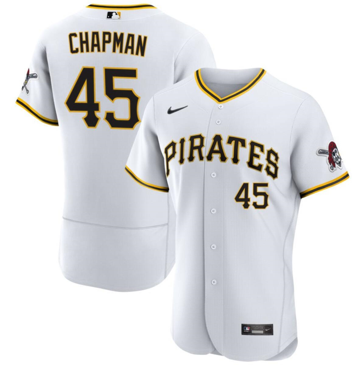Men's Pittsburgh Pirates #45 Aroldis Chapman White Flex Base Stitched Jersey Men's Pittsburgh Pirates #45 Aroldis Chapman White Flex Base Stitched Jersey