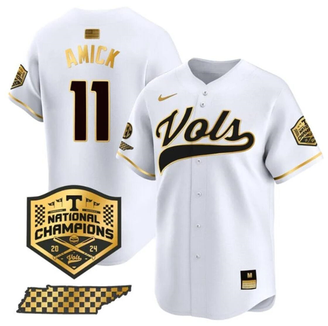 Men's Tennessee Volunteers #11 Billy Amick White Gold 2024 Champions Vapor Limited Stitched Jersey Men's Tennessee Volunteers #11 Billy Amick White Gold 2024 Champions Vapor Limited Stitched Jersey