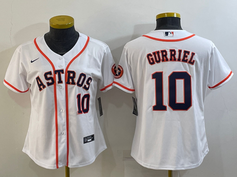 Women's Houston Astros #10 Yuli Gurriel White With Patch Cool Base Stitched Baseball Jersey(Run Small) Women's Houston Astros #10 Yuli Gurriel White With Patch Cool Base Stitched Baseball Jersey(Run Small)