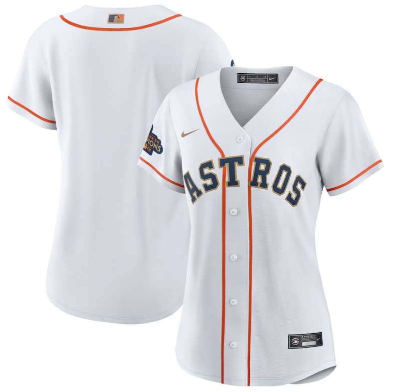 Women's Houston Astros Blank White 2023 Gold Collection With World Serise Champions Patch Stitched Jersey(Run Small) Women's Houston Astros Blank White 2023 Gold Collection With World Serise Champions Patch Stitched Jersey(Run Small)