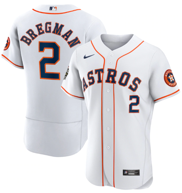 Men's Houston Astros #2 Alex Bregman White 2022 World Series Flex Base Stitched Baseball Jersey Men's Houston Astros #2 Alex Bregman White 2022 World Series Flex Base Stitched Baseball Jersey
