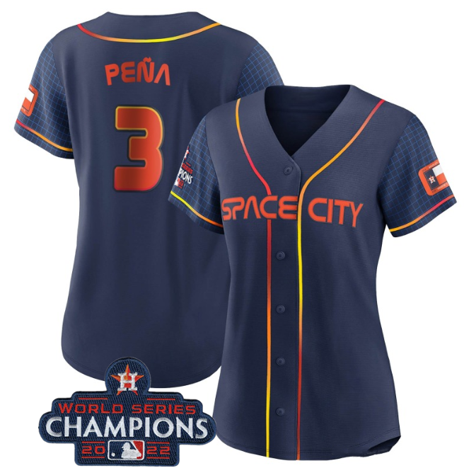 Women's Houston Astros #3 Jeremy Peña Navy 2022 World Series Champions City Connect Stitched Baseball Jersey(Run Small) Women's Houston Astros #3 Jeremy Peña Navy 2022 World Series Champions City Connect Stitched Baseball Jersey(Run Small)