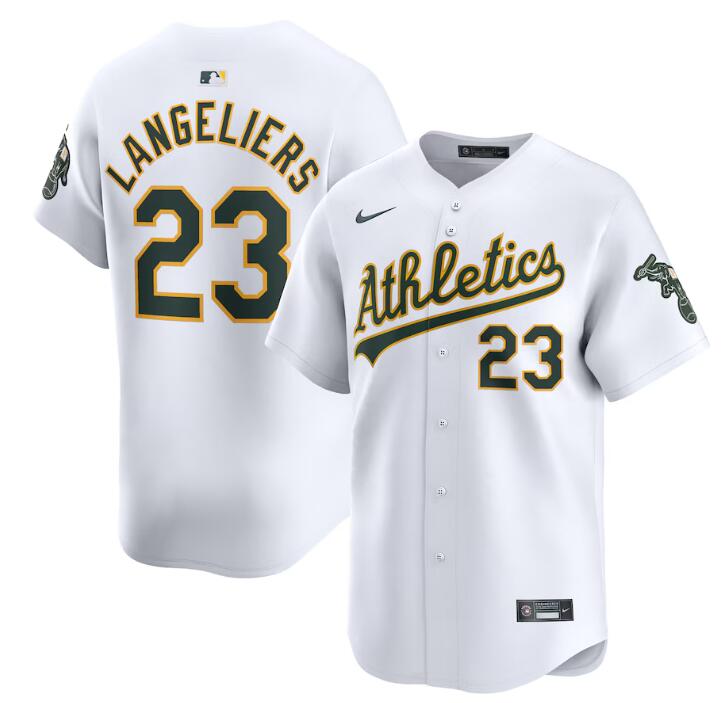 Men's Oakland Athletics #23 Shea Langeliers White Home Limited Stitched Jersey Men's Oakland Athletics #23 Shea Langeliers White Home Limited Stitched Jersey
