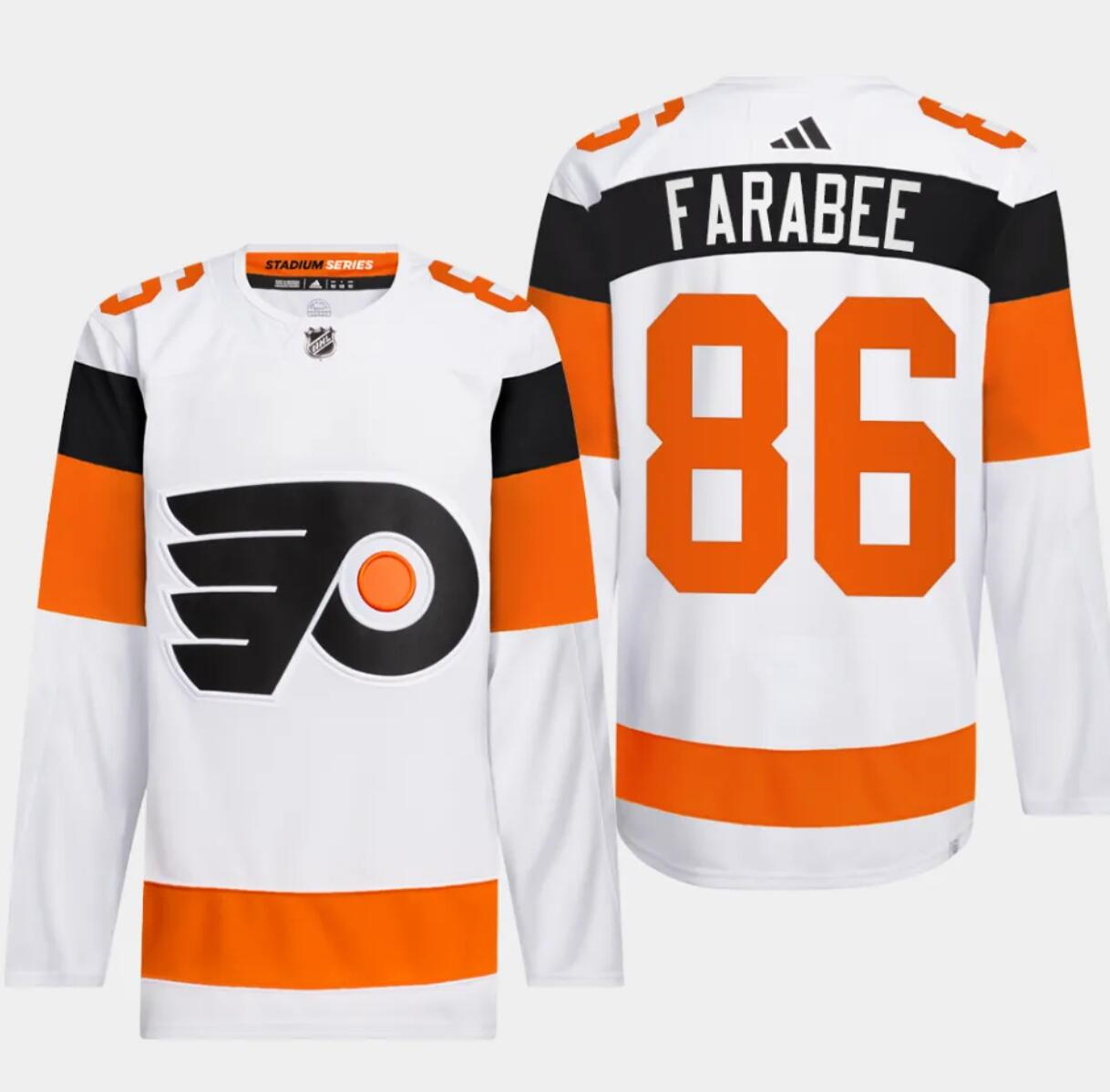 Men's Philadelphia Flyers #86 Joel Farabee White 2024 Stadium Series Stitched Jersey Men's Philadelphia Flyers #86 Joel Farabee White 2024 Stadium Series Stitched Jersey