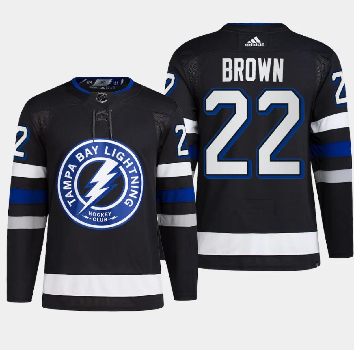 Men's Tampa Bay Lightning #22 Logan Brown Black Alternate Premier Breakaway Stitched Jersey Men's Tampa Bay Lightning #22 Logan Brown Black Alternate Premier Breakaway Stitched Jersey