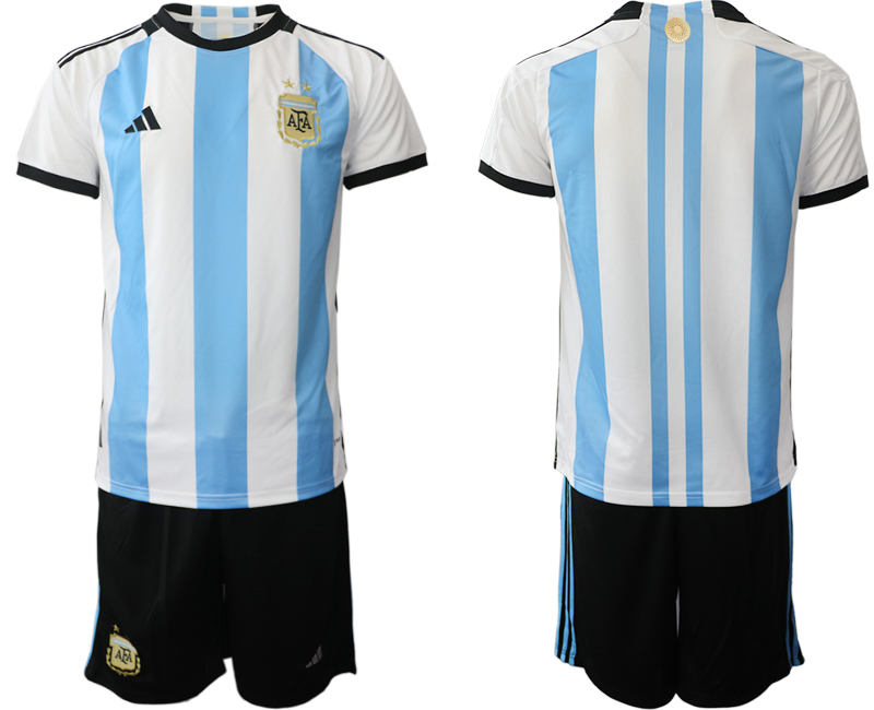 Men's Argentina Blank White/Blue 2022 FIFA World Cup Home Soccer Jersey Suit Men's Argentina Blank White/Blue 2022 FIFA World Cup Home Soccer Jersey Suit