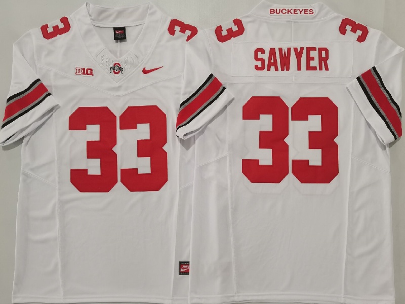 Men's Ohio State Buckeyes #33 Jack Sawyer White 2025 F.U.S.E. Limited Stitched Jersey Men's Ohio State Buckeyes #33 Jack Sawyer White 2025 F.U.S.E. Limited Stitched Jersey
