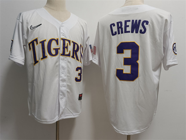 Men's LSU Tigers #3 ylan Crews White Stitched Baseball Jersey Men's LSU Tigers #3 ylan Crews White Stitched Baseball Jersey