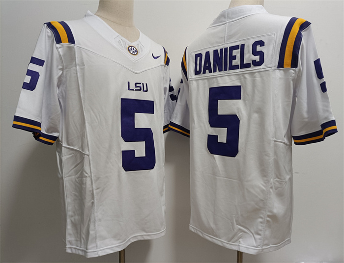 Men's LSU Tigers #5 Jayden Daniels White Stitched Jersey Men's LSU Tigers #5 Jayden Daniels White Stitched Jersey