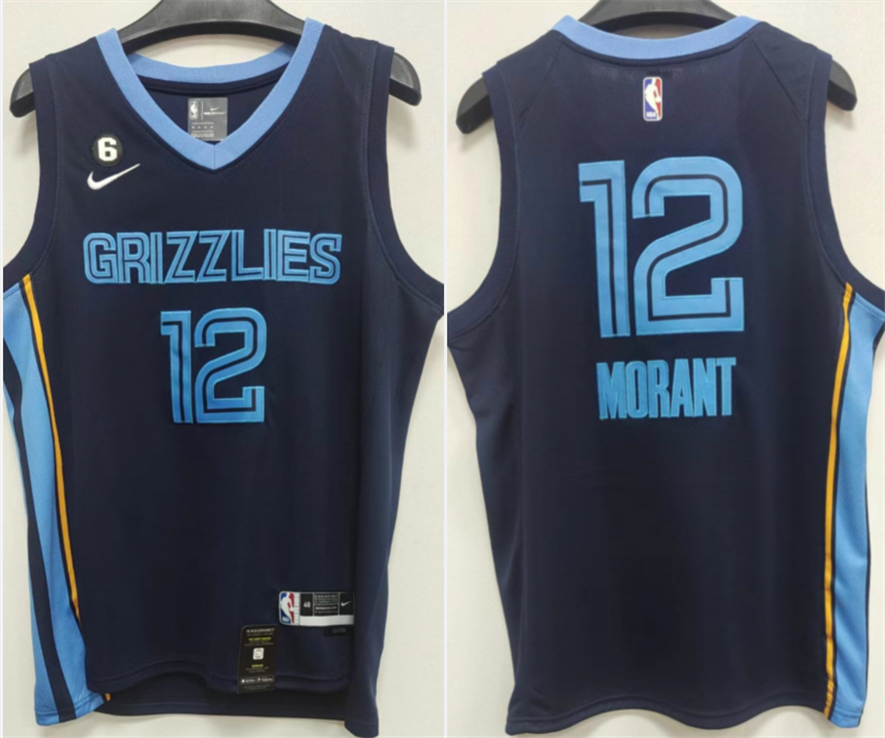 Men's Memphis Grizzlies #12 Ja Morant Navy With NO.6 Patch Stitched Jersey Men's Memphis Grizzlies #12 Ja Morant Navy With NO.6 Patch Stitched Jersey
