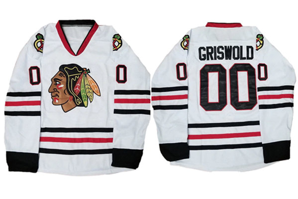 Men's Chicago Blackhawks #00 Clark Griswold White Stitched Jersey Men's Chicago Blackhawks #00 Clark Griswold White Stitched Jersey