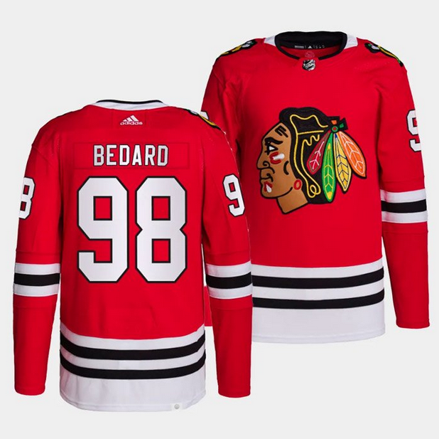 Men's Chicago Blackhawks #98 Connor Bedard Red Stitched Hockey Jersey Men's Chicago Blackhawks #98 Connor Bedard Red Stitched Hockey Jersey