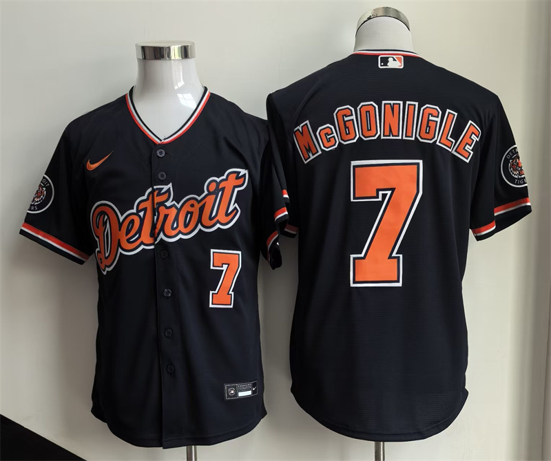 Men's Detroit Tigers #7 Kevin McGonigle Black 2026 Alternate Vapor Premier Limited Stitched Baseball Jersey Men's Detroit Tigers #7 Kevin McGonigle Black 2026 Alternate Vapor Premier Limited Stitched Baseball Jersey
