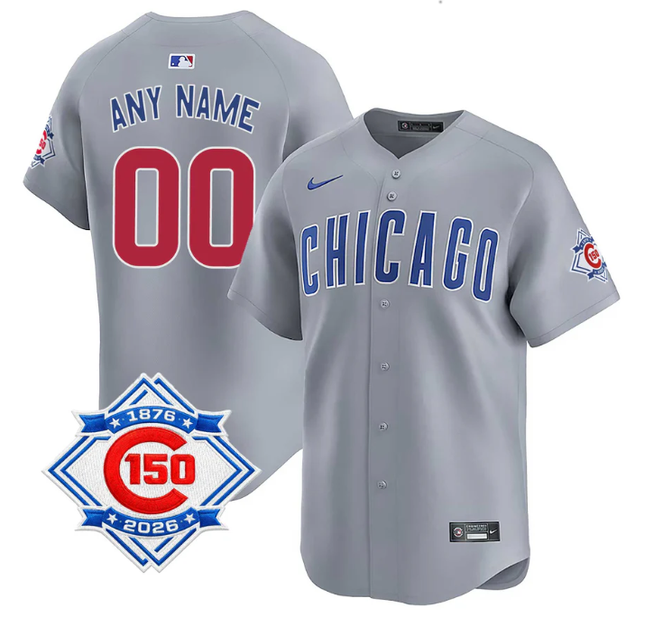 Men's Chicago Cubs Active Player Custom Grey 150th Anniversary Home Limited Stitched Baseball Jersey Men's Chicago Cubs Active Player Custom Grey 150th Anniversary Home Limited Stitched Baseball Jersey