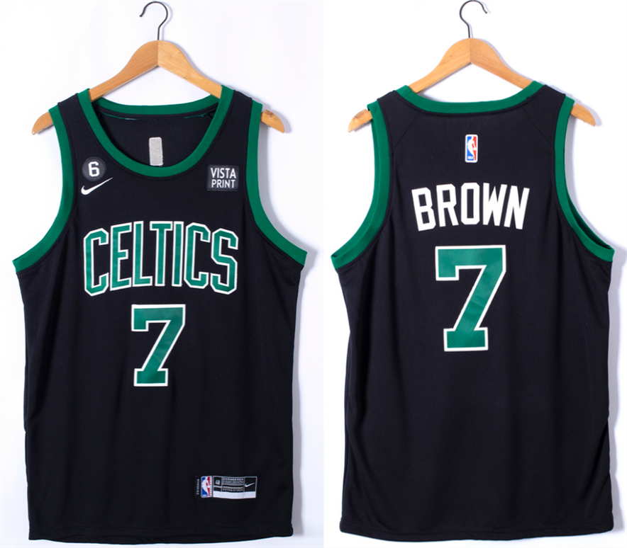 Men's Boston Celtics #7 Jaylen Brown Black No.6 Patch Stitched Basketball Jersey Men's Boston Celtics #7 Jaylen Brown Black No.6 Patch Stitched Basketball Jersey