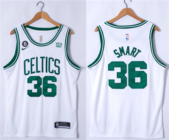 Men's Boston Celtics #36 Marcus Smart White No.6 Patch Stitched Basketball Jersey Men's Boston Celtics #36 Marcus Smart White No.6 Patch Stitched Basketball Jersey