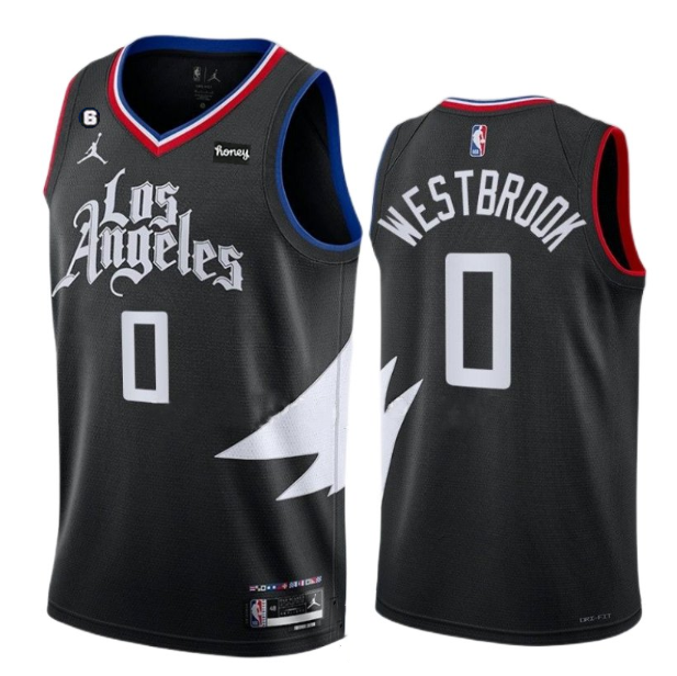 Men's Los Angeles Clippers #0 Russell Westbrook Black Statement Edition With NO.6 Patch Stitched Jersey Men's Los Angeles Clippers #0 Russell Westbrook Black Statement Edition With NO.6 Patch Stitched Jersey