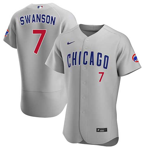 Men's Chicago Cubs #7 Dansby Swanson Grey Flex Base Stitched Baseball Jersey Men's Chicago Cubs #7 Dansby Swanson Grey Flex Base Stitched Baseball Jersey