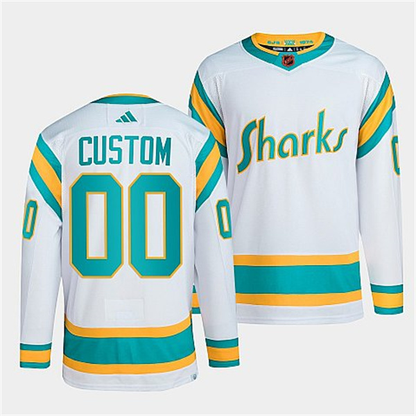 Men's San Jose Sharks Custom White 2022 Reverse Retro Stitched Jersey Men's San Jose Sharks Custom White 2022 Reverse Retro Stitched Jersey